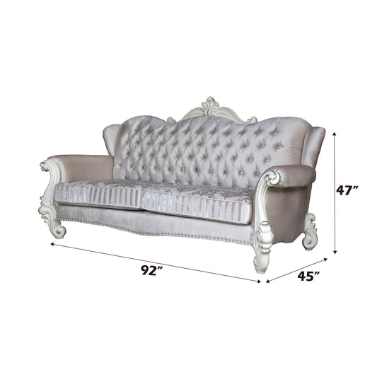 Versailles - 47" Sofa With 5 Pillows - Ivory Fabric & Bone White