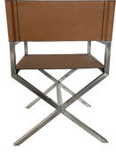 One - Modern Coastal Director's Dining Arm Chair (Set of 2) - Cognac And Brushed Stainless Steel
