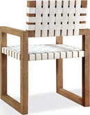 One - Woven Leather And Solid Wood Dining Arm Chair - White And Bisque