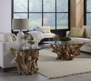 One - Solid Teak Root Glass Top Table