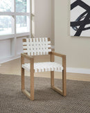 One - Woven Leather And Solid Wood Dining Arm Chair - White And Bisque