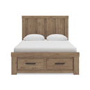 Oliandon - 3 Pc. - Queen Panel Storage Bed, Dresser And Mirror - Light Brown