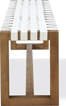 One - Woven Leather And Solid Wood Dining Bench - White And Bisque