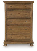 Feddinger - 5 Pc. - Queen Sleigh Storage Bed, Dresser, Mirror, Chest And Nightstand - Medium Brown