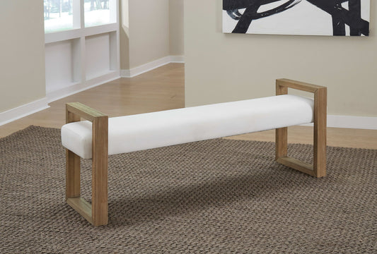 One - Modern Coastal Sled Leg Upholstered Dining Bench - White Pearl And Bisque