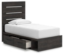 Hollivern - 4 Pc. - Twin Panel Storage Bed, Dresser, Mirror And Chest - Dark Gray