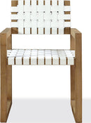 One - Woven Leather And Solid Wood Dining Arm Chair - White And Bisque