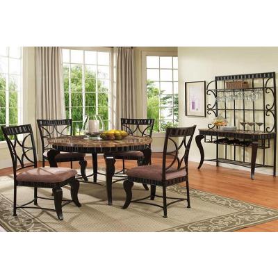 Acme Furniture Round Galiana Dining Table with Faux Marble Top & Trestle Base 18285 IMAGE 3
