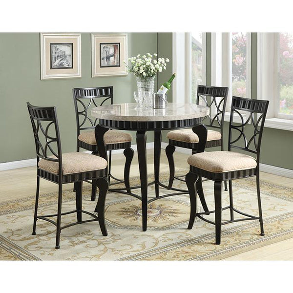 Acme Furniture Round Lorencia Counter Height Dining Table with Marble Top & Trestle Base 18294 IMAGE 1