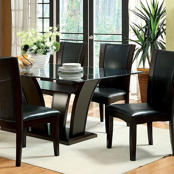 Furniture of America Manhattan Dining Table with Glass Top & Pedestal Base CM3710T-TABLE IMAGE 1