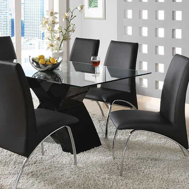 Furniture of America Wailoa Dining Table with Glass Top and Pedestal Base CM8370BK-T-TABLE IMAGE 1