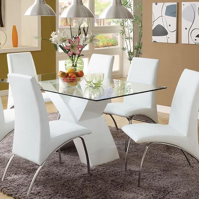 Furniture of America Wailoa Dining Table with Glass Top and Pedestal Base CM8370WH-T-TABLE IMAGE 1