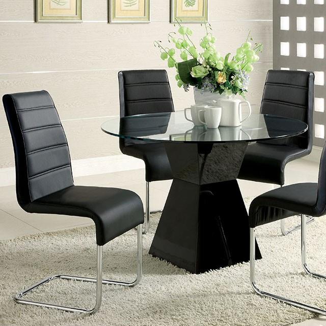 Furniture of America Round Mauna Dining Table with Glass Top & Pedestal Base CM8371BK-T-TABLE IMAGE 1
