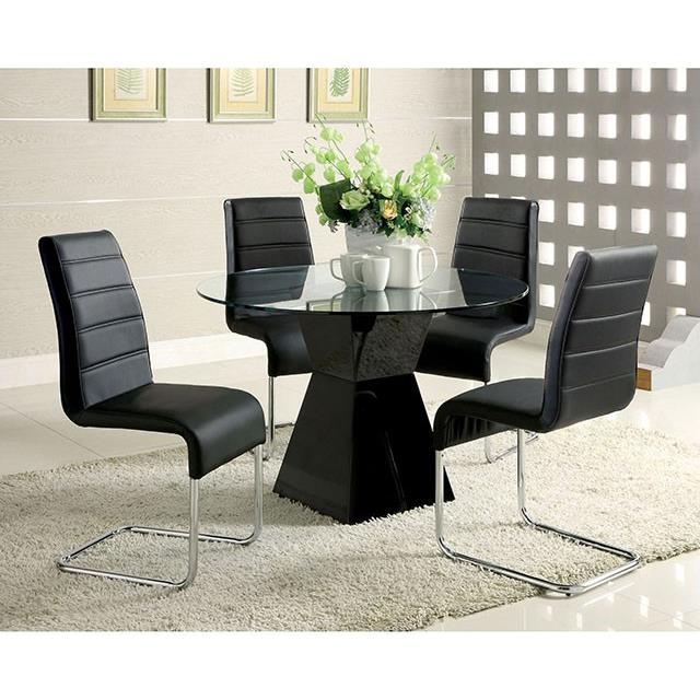 Furniture of America Round Mauna Dining Table with Glass Top & Pedestal Base CM8371BK-T-TABLE IMAGE 2