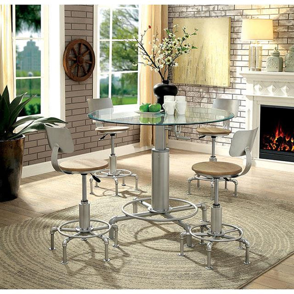 Furniture of America Round Helene Adjustable Height Dining Table with Glass Top and Pedestal Base CM3378RT-TABLE IMAGE 1