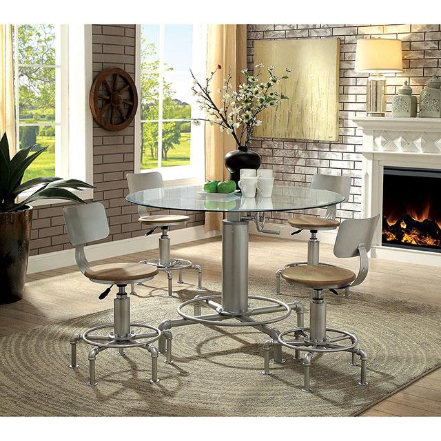 Furniture of America Round Helene Adjustable Height Dining Table with Glass Top and Pedestal Base CM3378RT-TABLE IMAGE 2