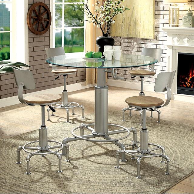 Furniture of America Round Helene Adjustable Height Dining Table with Glass Top and Pedestal Base CM3378RT-TABLE IMAGE 6