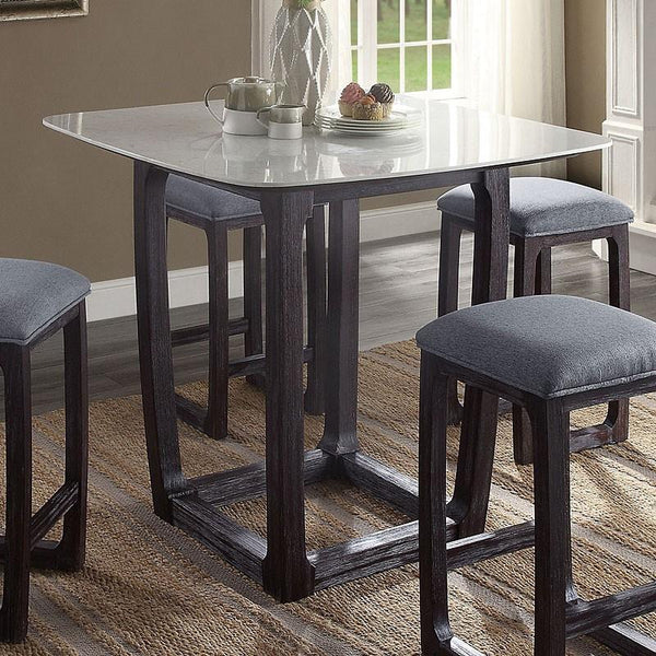 Acme Furniture Square Razo Counter Height Dining Table with Marble Top and Pedestal Base 72935 IMAGE 1